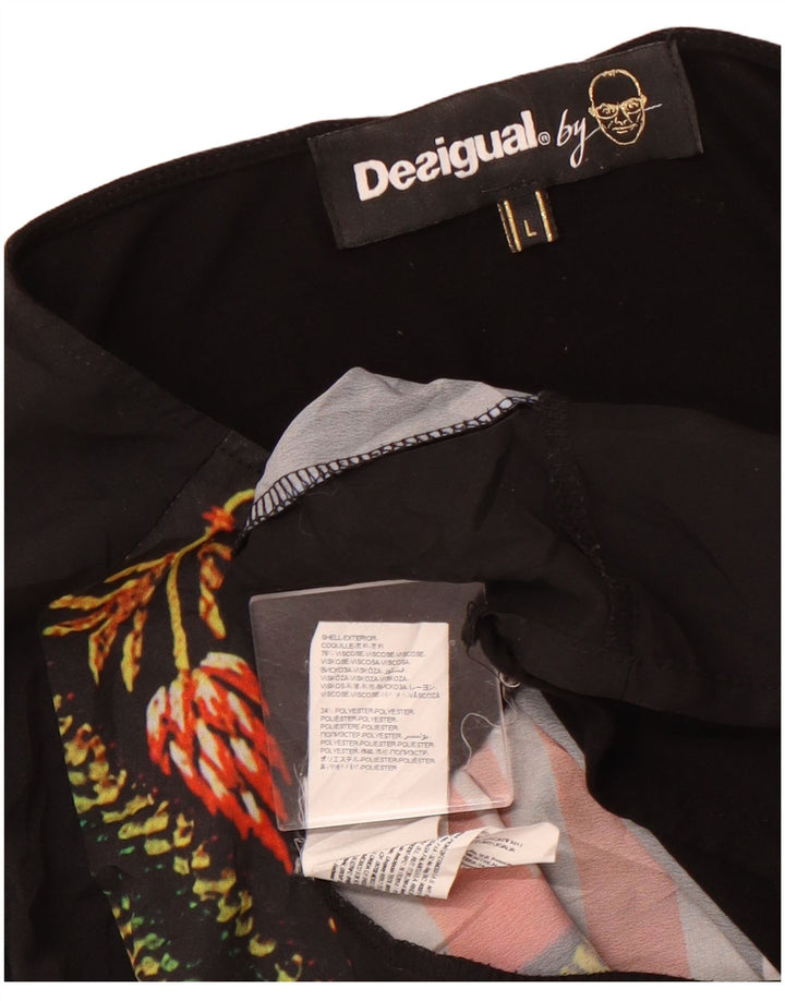 DESIGUAL Dame Grafisk Top Langærmet UK 14 Stor Sort Floral Viscose