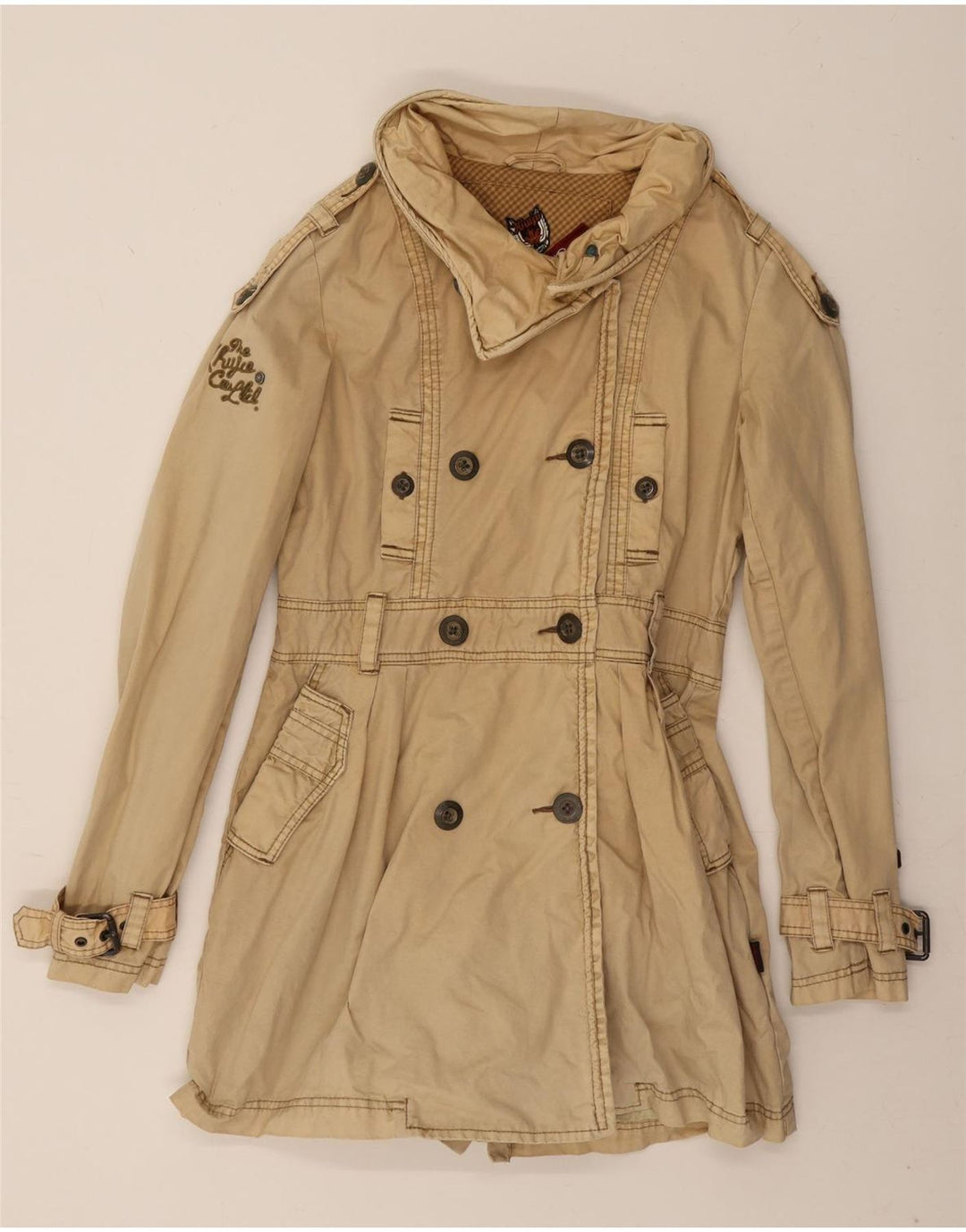 KHUJO Trench Coat til kvinder UK 14 Medium Beige Bomuld