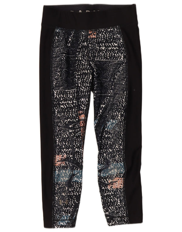 Under Armour Womens Heat Gear Abstrakt mønster Capri Leggings UK 4 XS Sort
