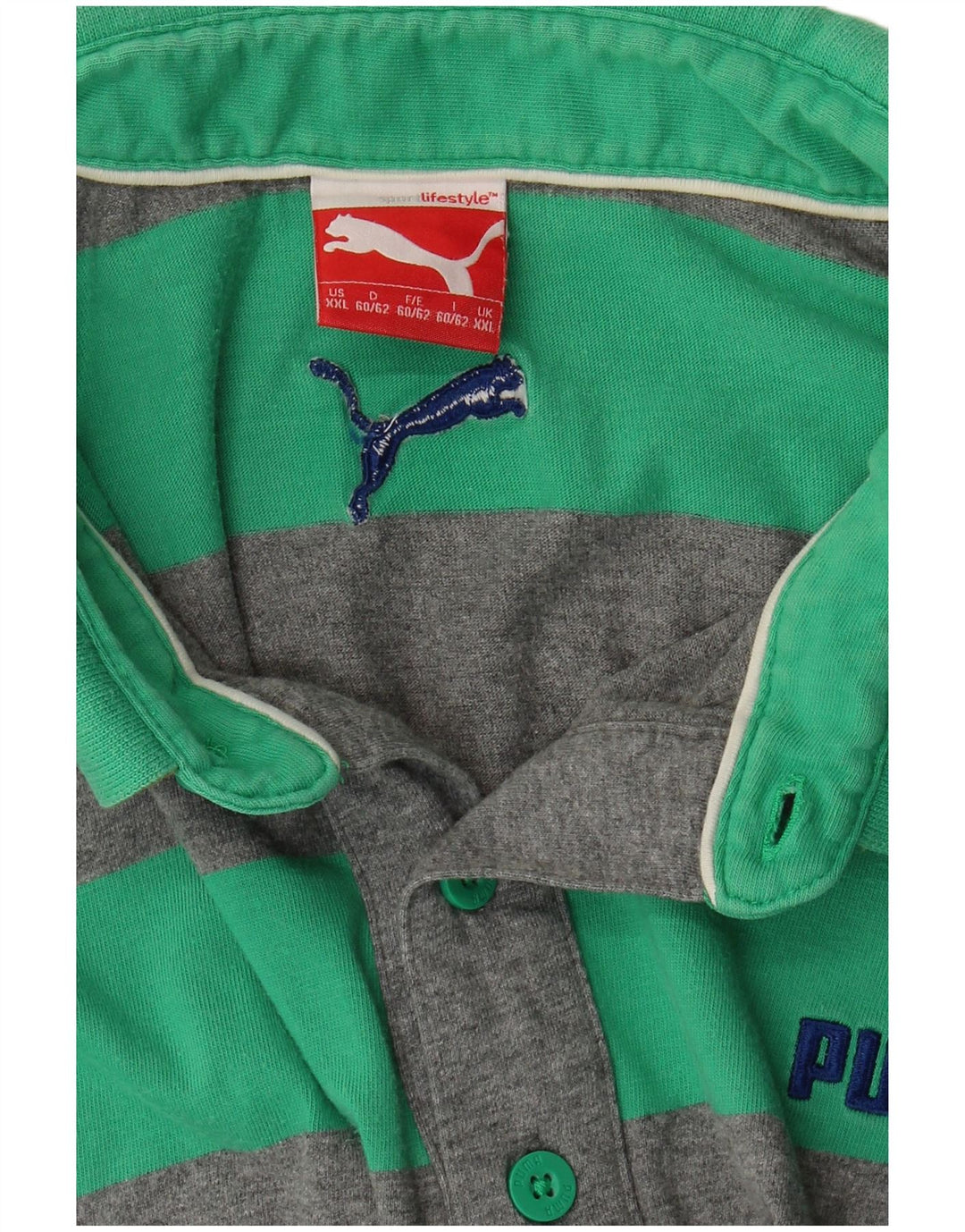 PUMA Mens Polo Shirt 2XL Green Striped