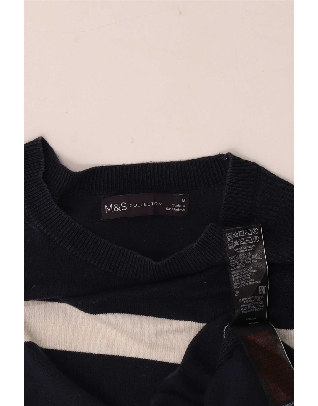 Marks & Spencer Dame Boat Neck Jumper Sweater UK 12 Medium Sort Stribet