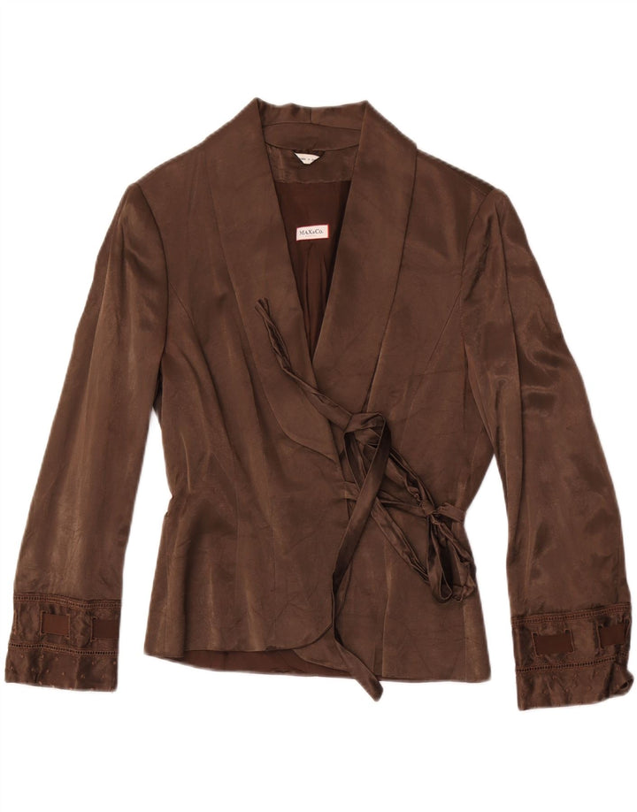 Max & Co. Dame Wrap Blazer Jacket UK 14 Stor brun bomuld
