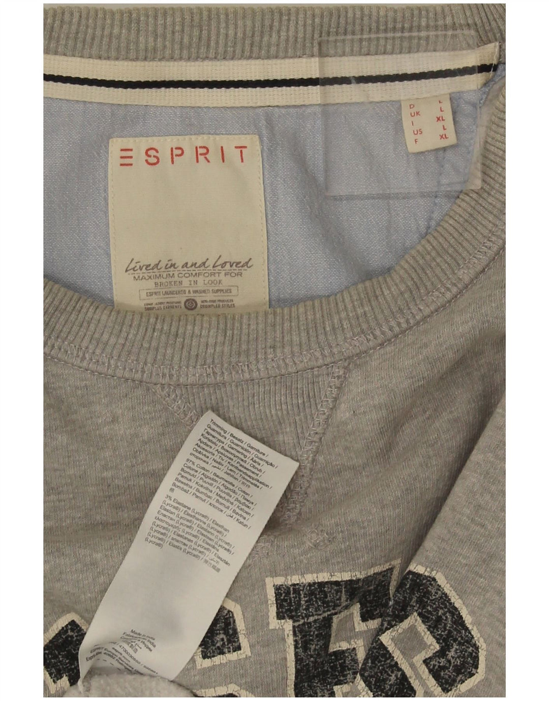 Esprit Herre Grafisk Sweatshirt Jumper Stor Grå Flecked Bomuld