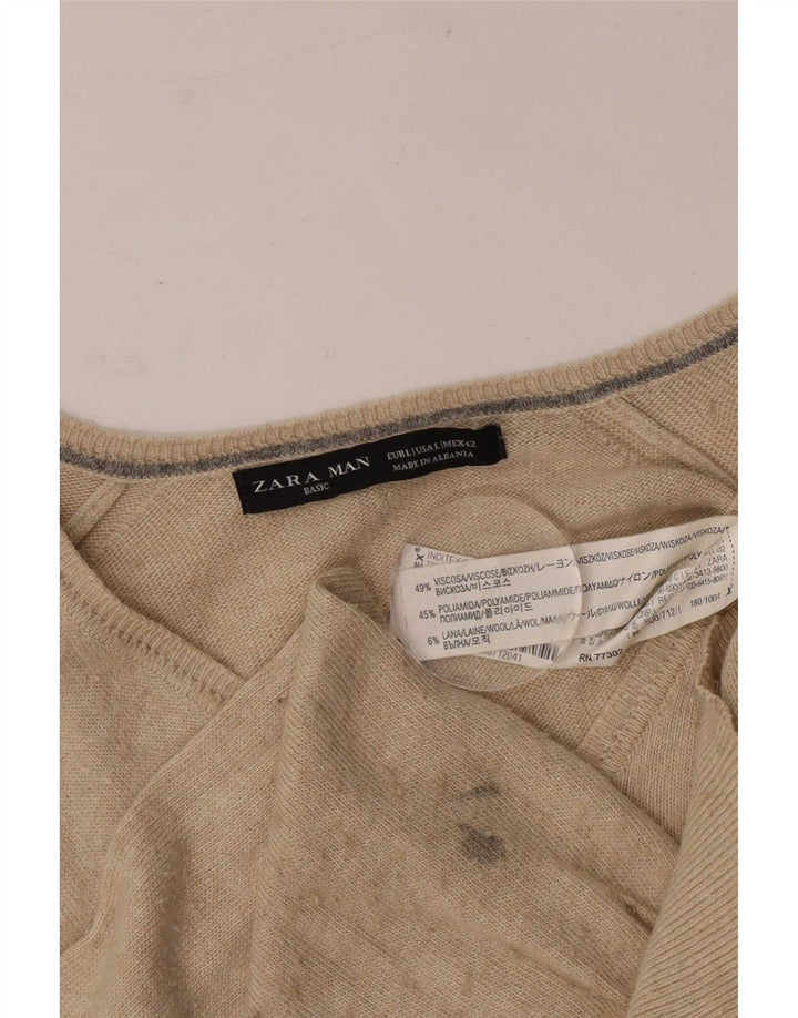 Zara Herre V-hals trøje Sweater Large Beige Viscose