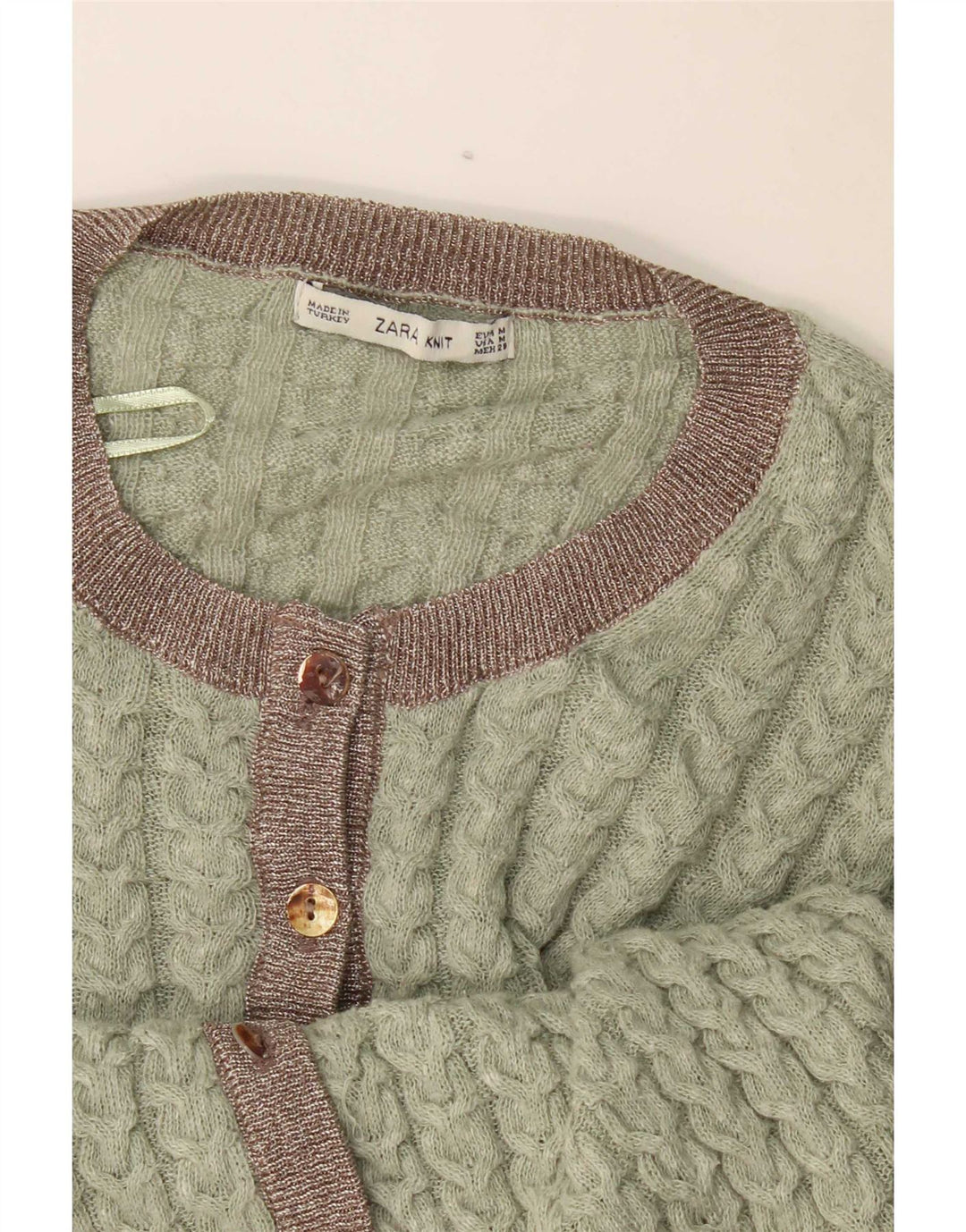 Zara Dame Cardigan Sweater UK 12 Medium Green Colourblock