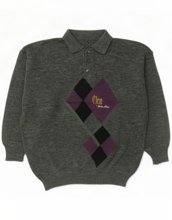 Vintage Polo-halstrøje til mænd IT 54 XL Grøn Argyle/Diamond Wool