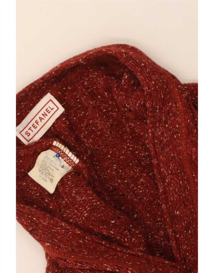 Stefanel Dame Cardigan Sweater UK 16 Large Rød Flecked Uld