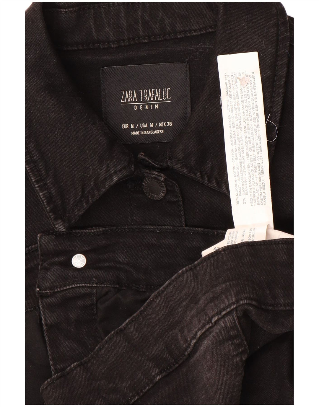 Zara Dame Trafaluc Crop Denimjakke UK 12 Medium Sort Bomuld
