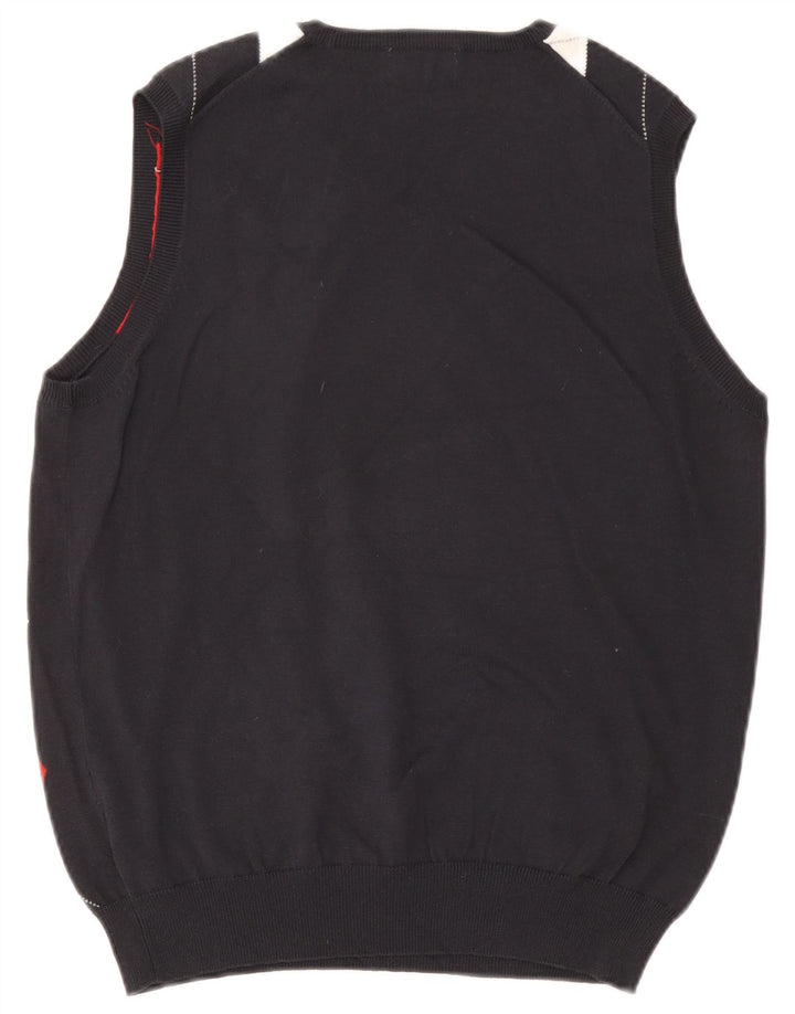 Kappa Vest Tank Top UK 14 Medium Navy Blue Argyle/Diamond Cotton