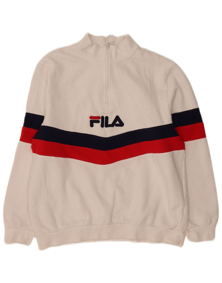 Fila Dame Grafisk Zip Neck Sweatshirt Jumper UK 18 XL Hvid Colourblock