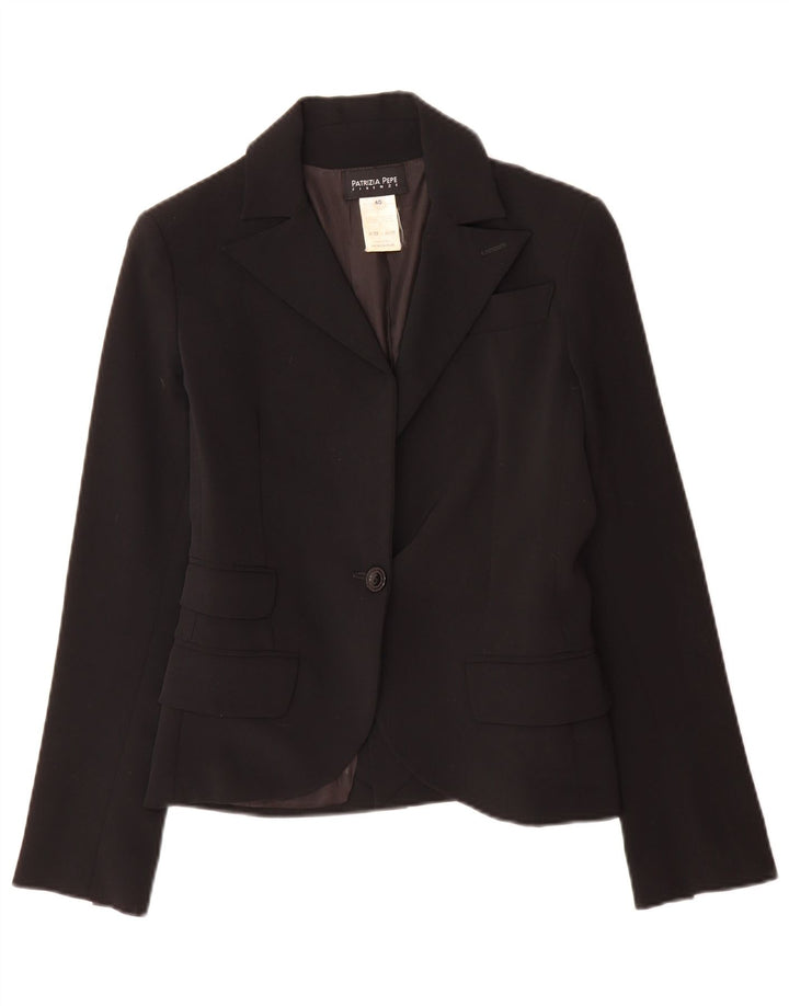 Patrizia Pepe Dame 1 Knap Blazer Jakke IT 40 Lille Sort Uld