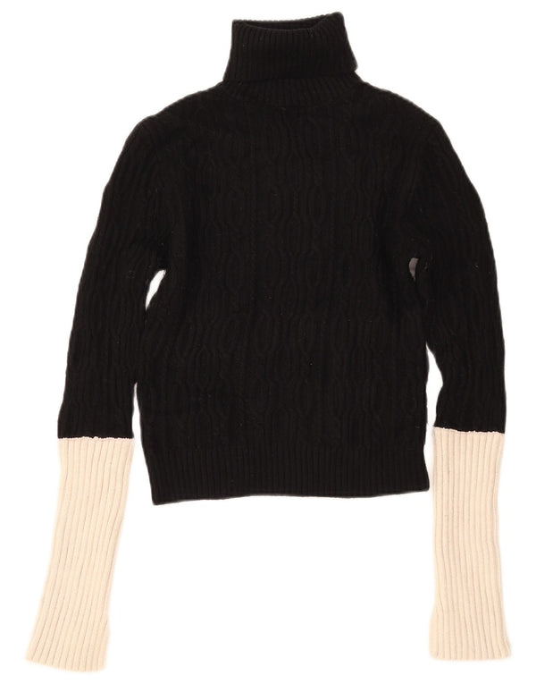 Zara Womens Crop Roll Neck Jumper Sweater UK 14 Medium Black Colourblock