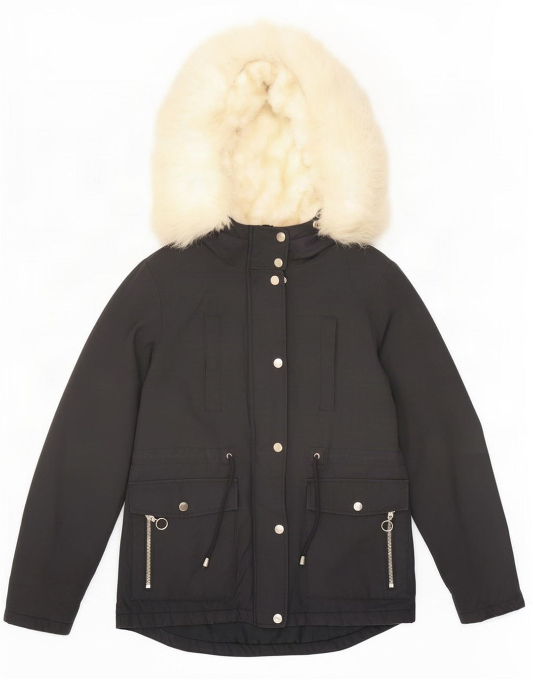 Topshop Dame Hooded Parka Jacket UK 8 Small Black Polyester