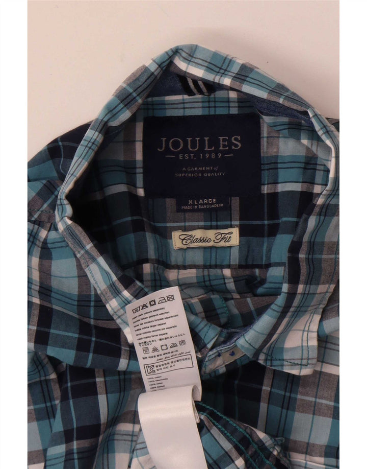 Joules Herre Classic Fit skjorte XL blå ternet bomuld