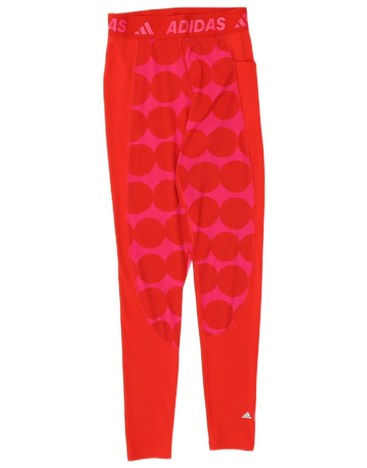 ADIDAS Dame Tech Fit Grafiske Leggings UK 8/10 Small Red Polka Dot