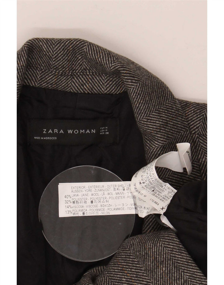Zara Dame Dobbeltradet Blazer Jacket UK 12 Medium Grey Herringbone