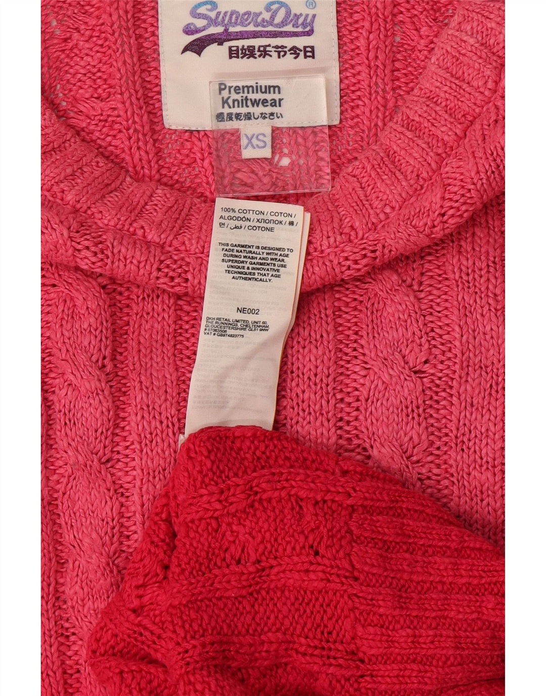 Superdry Sweater med rund hals til kvinder UK 6 XS Pink Colourblock Bomuld