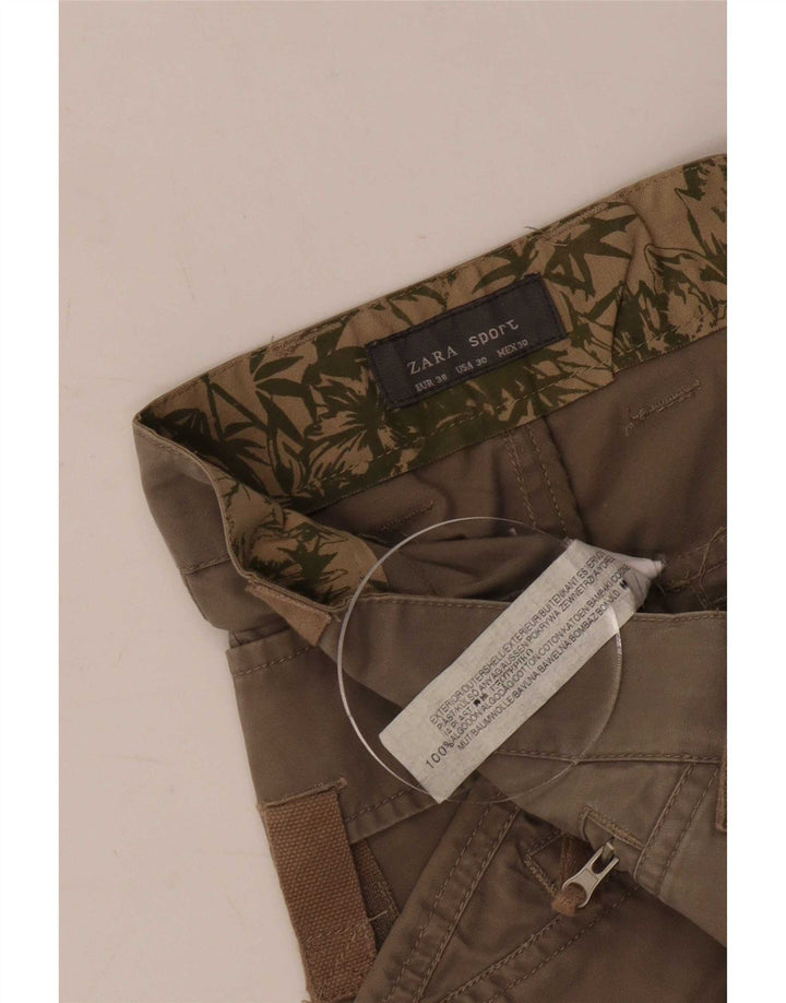 Zara Herre Cargo Shorts EU 38 Small W30 Khaki Cotton