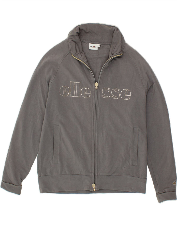 ELLESSE Womens Graphic Tracksuit Top Jacket UK 14 Medium Grey Cotton Vintage Ellesse and Second-Hand Ellesse from Messina Hembry 
