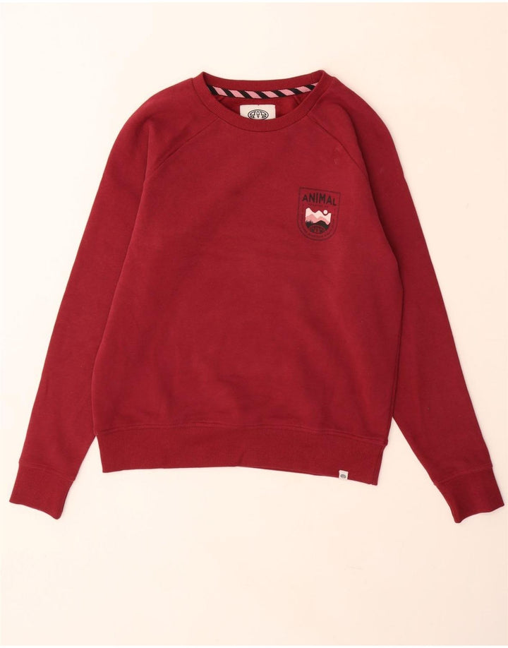 ANIMAL Dame Grafisk Oversized Sweatshirt Jumper UK 10 Small Burgundy