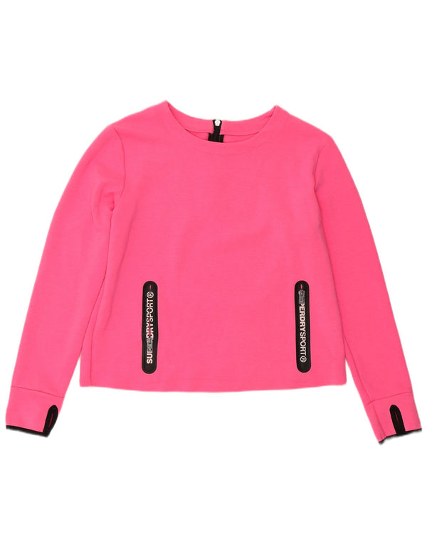 SUPERDRY Dame Sweatshirt Jumper UK 14 Large Pink Polyester
