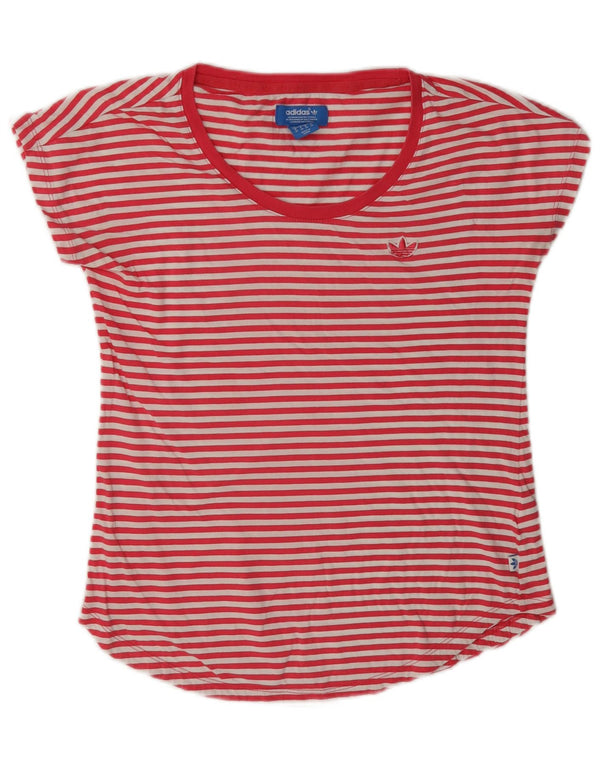 Adidas Dame Grafisk T-Shirt Top UK 10 Lille Rød Nålestribet Bomuld