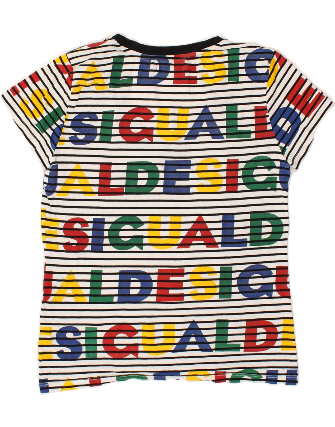 DESIGUAL Grafisk T-shirt top til kvinder UK 14 Medium Flerfarvet Stribet