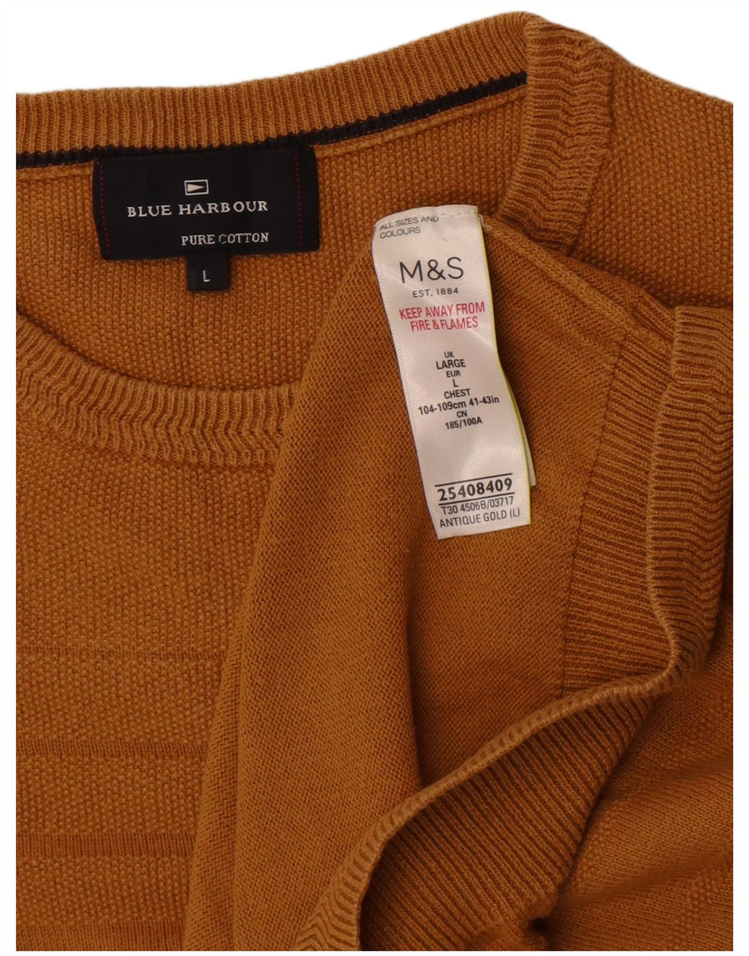 Marks & Spencer Herre Blue Harbor Crew Neck Jumper Sweater Large Gold