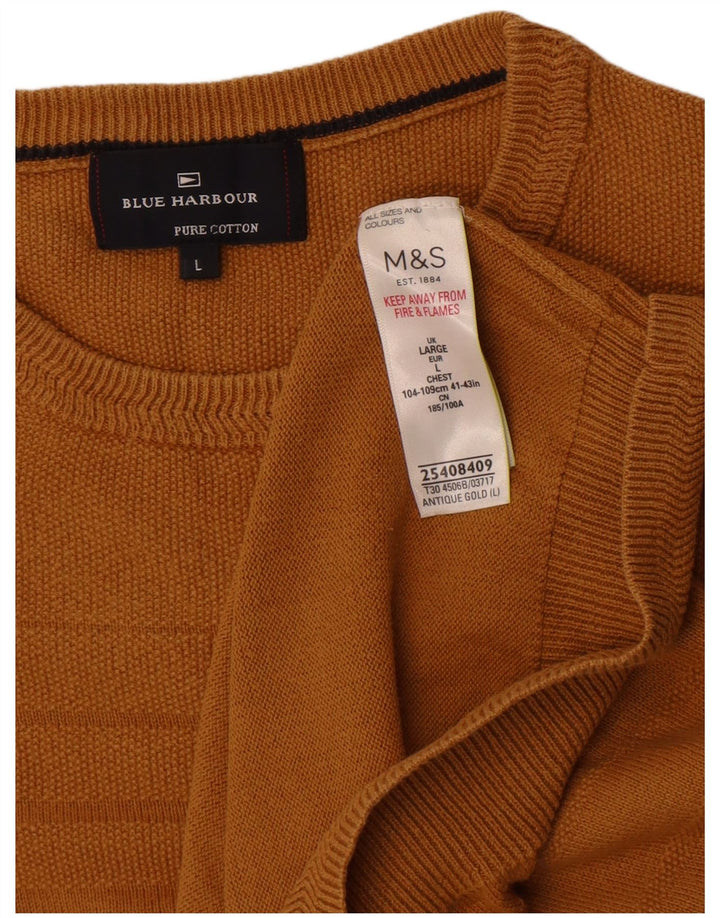 Marks & Spencer Herre Blue Harbor Crew Neck Jumper Sweater Large Gold
