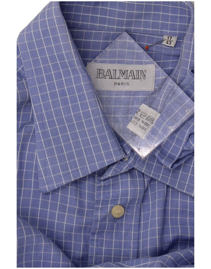 BALMAIN Mens Shirt Size 17 43 XL Blue Check Cotton