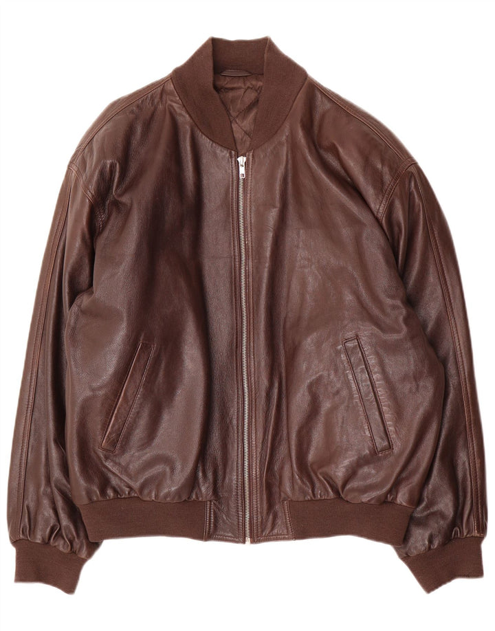 Vintage Bomber læderjakke til mænd IT 48 Medium brunt læder