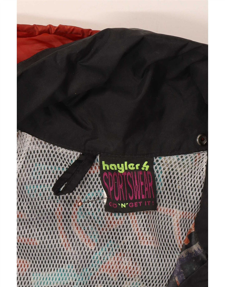 Vintage Herre Hætte Anorak regnjakke UK 38 Medium Sort Geometrisk