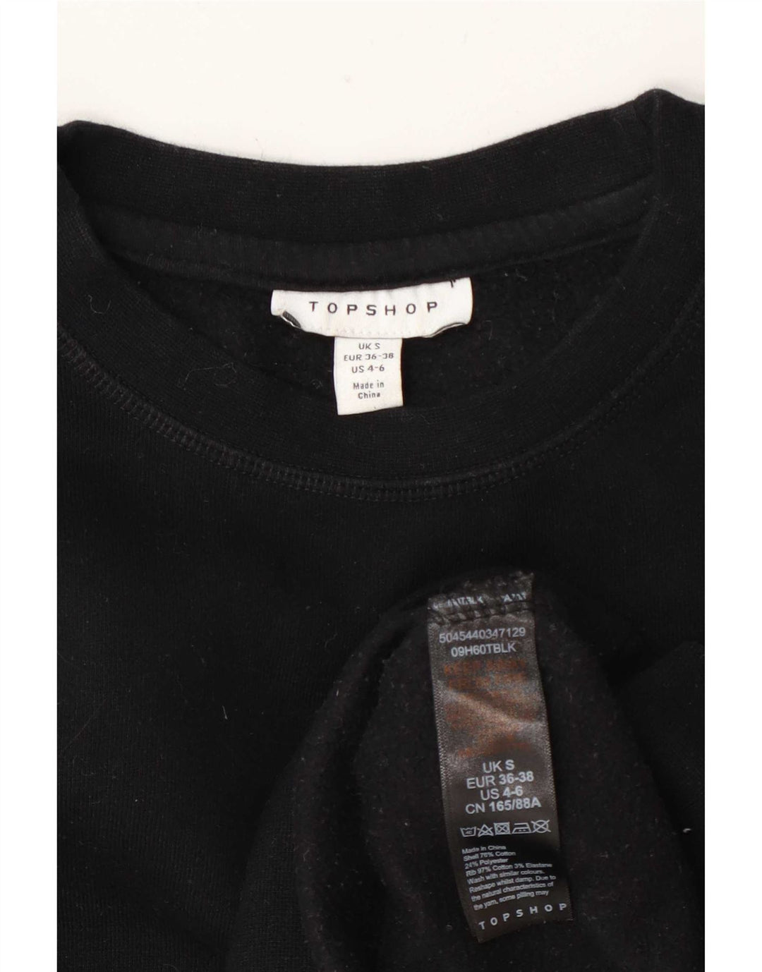 Topshop Dame Oversized Sweatshirt Jumper UK 10 Small Black Bomuld