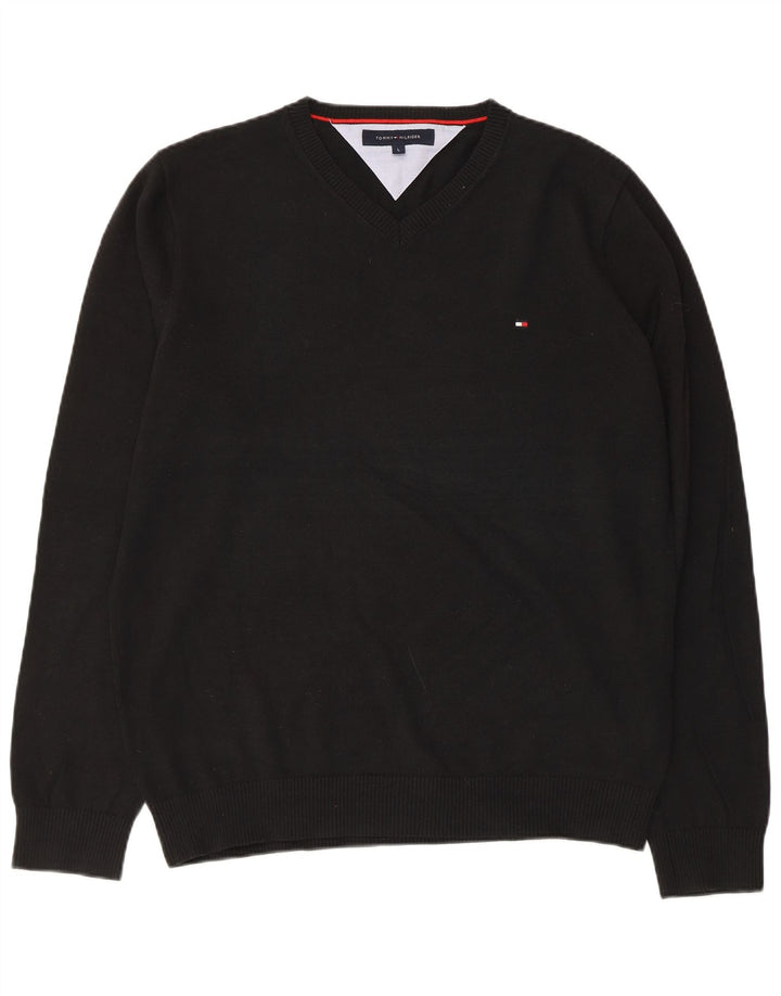 TOMMY HILFIGER Herre V-hals sweater Stor sort bomuld
