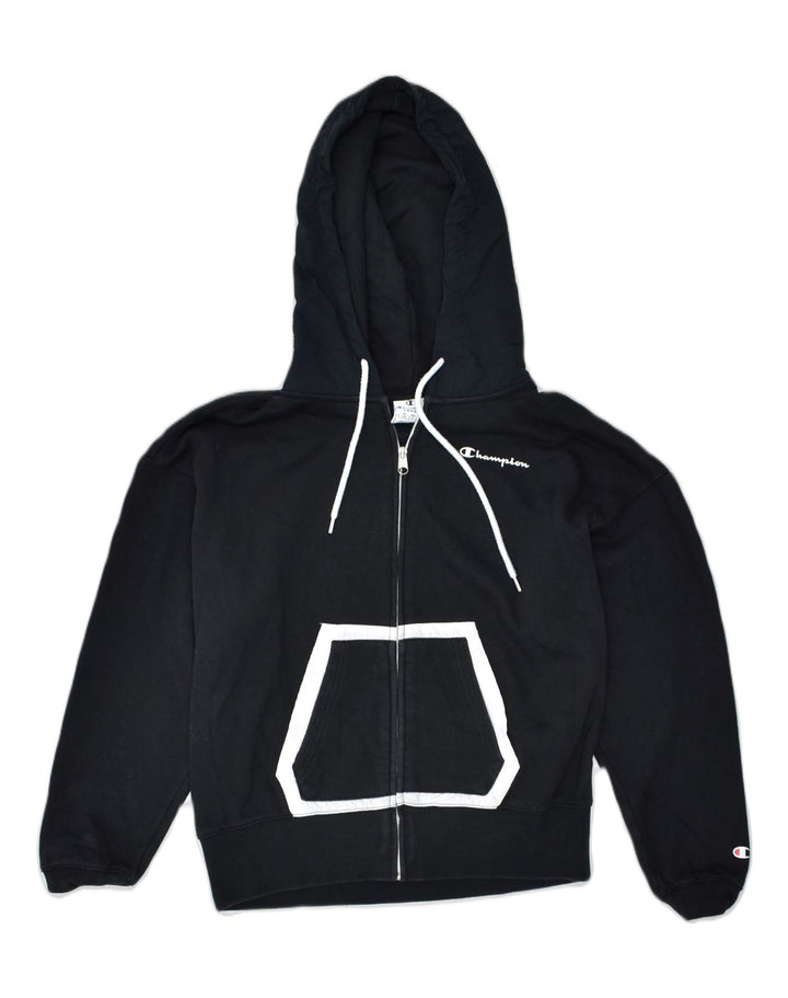 CHAMPION Womens Zip Hoodie Sweater UK 14 Large Black Cotton | Vintage | Thrift | Second-Hand | Used Clothing | Messina Hembry 