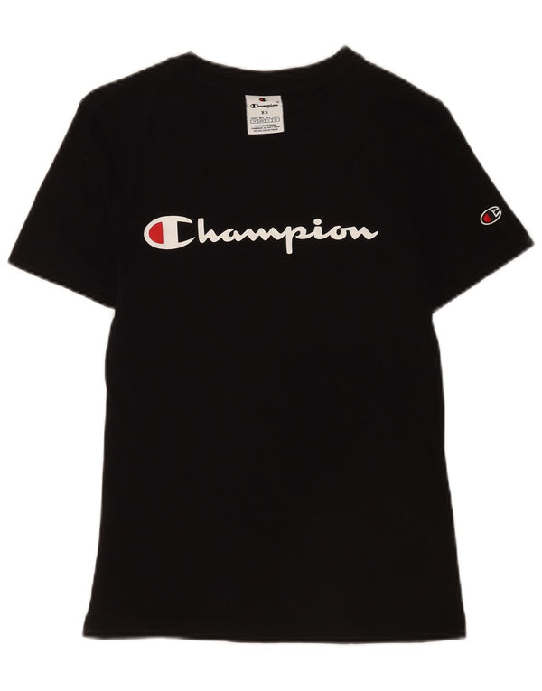 Champion Dame Grafisk T-Shirt Top UK 6 XS Sort Bomuld