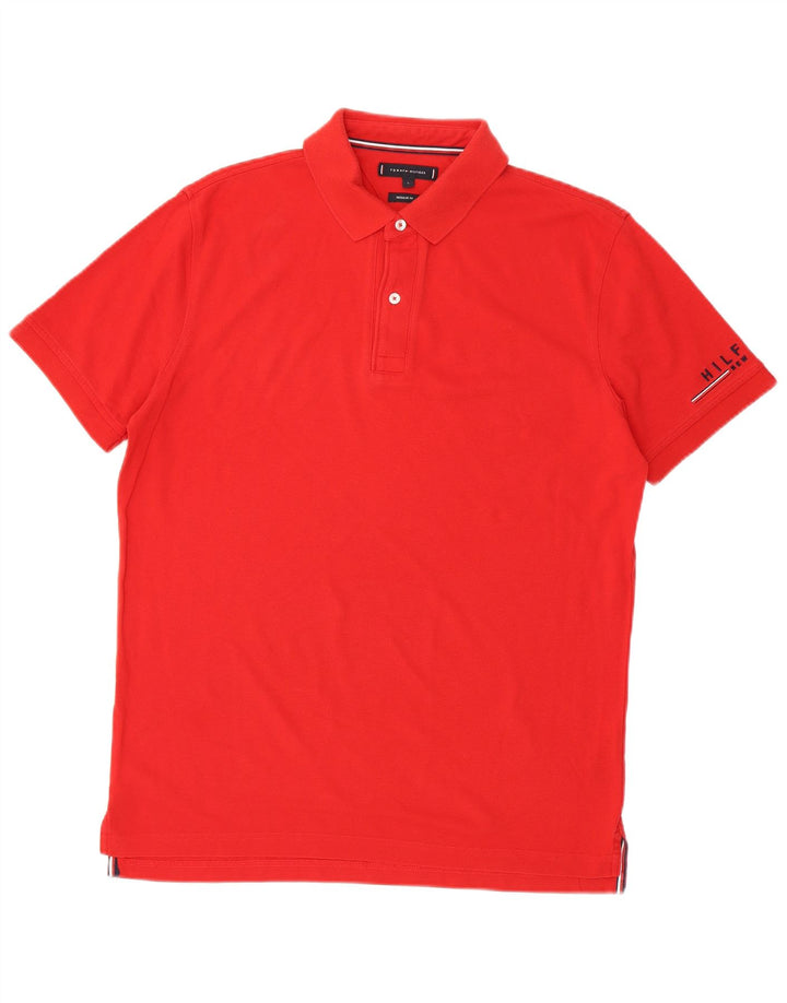 Tommy Hilfiger Herre Grafisk Regular Fit Polo Shirt Stor Rød Bomuld