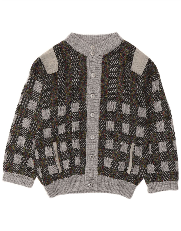 Vintage herre cardigan sweater IT 54 XL Grå geometrisk uld