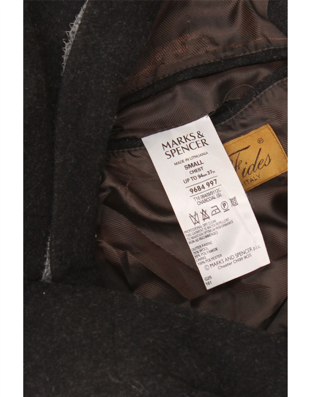 Marks & Spencer Herre Overfrakke UK 36 Small Grey Wool