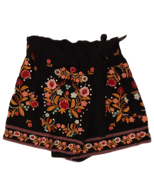 Zara Dame High Waist Hot Pants XS W24 Sort Blomster