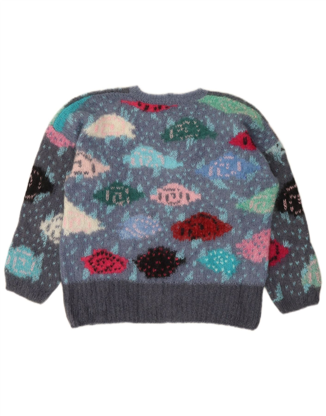 VINTAGE piger sweater med rund hals 13-14 år Grå Colourblock