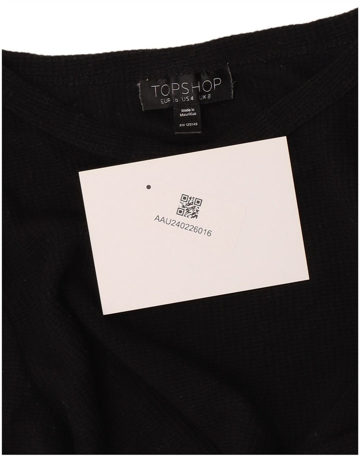 Topshop Dame Crop Bluse Top UK 8 Small Black Bomuld