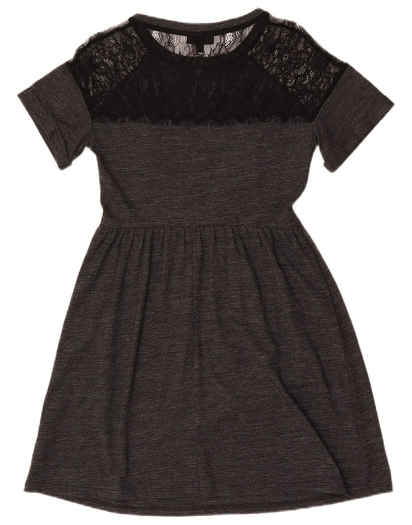 Topshop Dame A-Line Kjole UK 8 Small Grey Flecked Bomuld