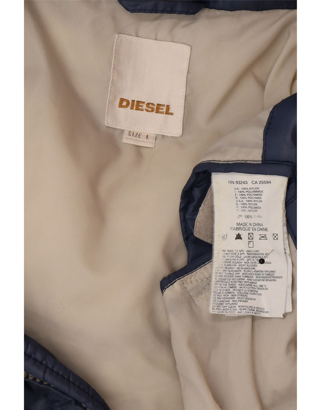 Diesel herre polstret jakke UK 40 Large Navy Blue Polyamide