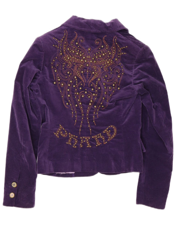 Phard Dame 2 Button Velvet Blazer Jacket UK 10 Small Purple Bomuld