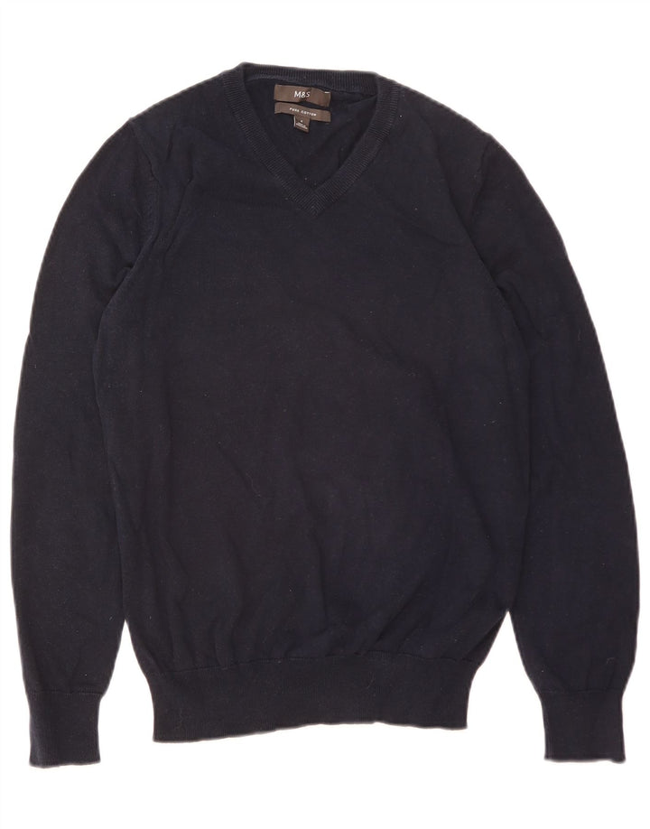 Marks & Spencer Herre V-hals sweater lille marineblå bomuld