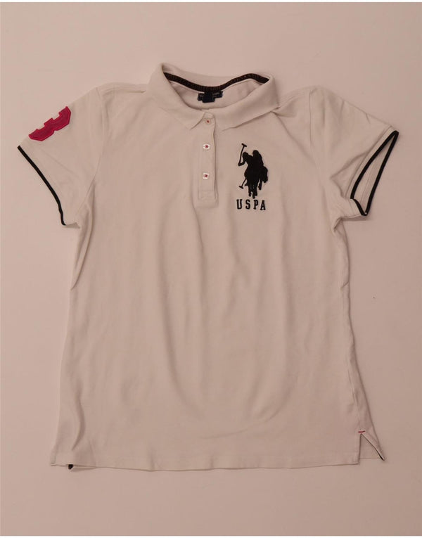 US POLO ASSN Grafisk poloshirt til kvinder UK 18 XL Hvid bomuld