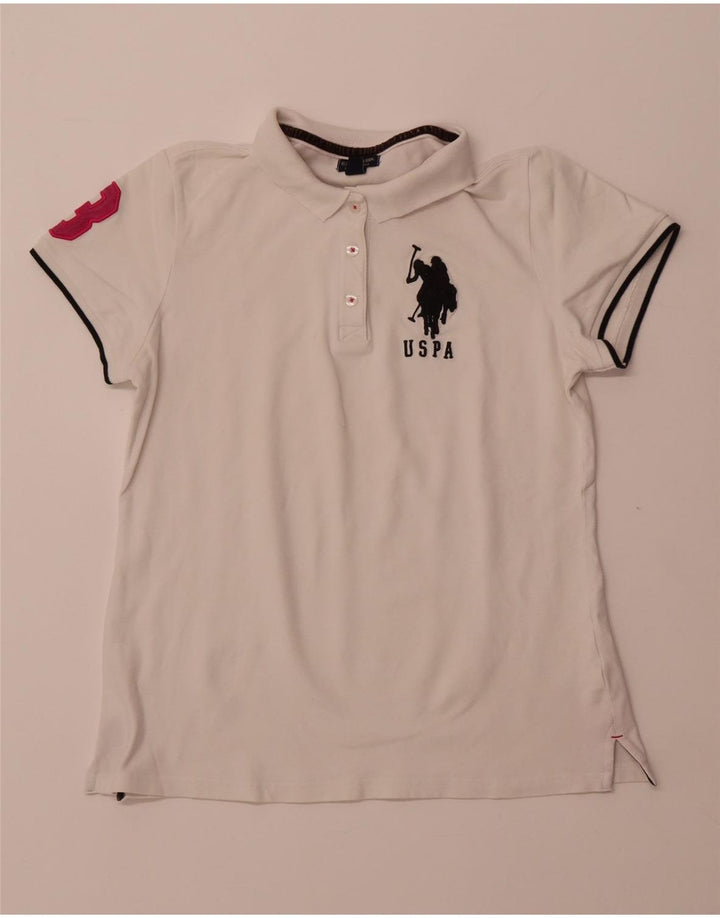 US POLO ASSN Grafisk poloshirt til kvinder UK 18 XL Hvid bomuld