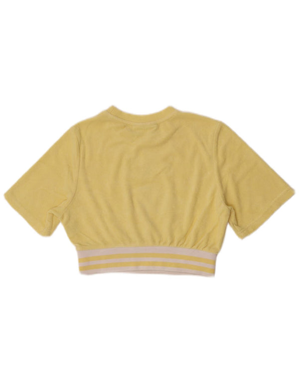 Fila Womens Crop Velvet Graphic T-Shirt Top UK 10 Small Yellow Colourblock