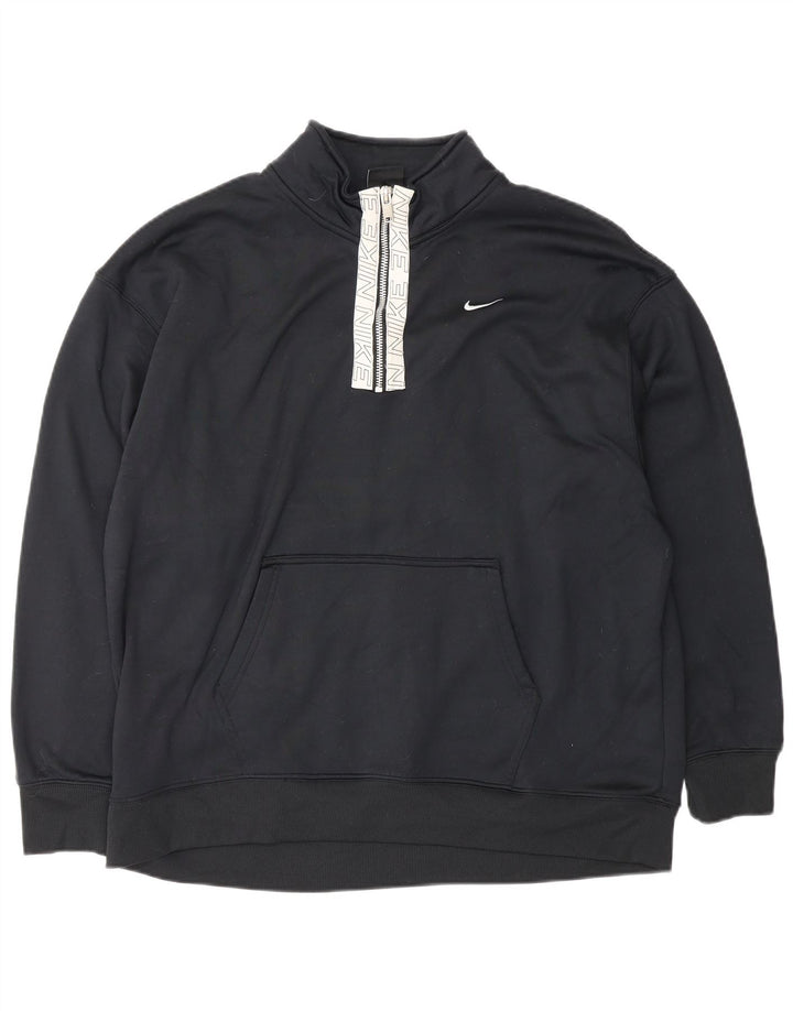 Nike Dri Fit grafisk sweatshirt med lynlås til mænd, stor sort polyester